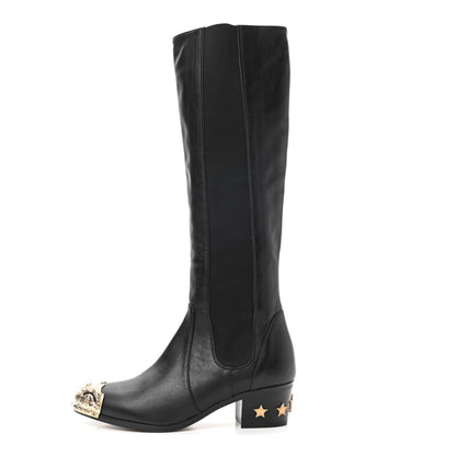 Chanel Calfskin Paris Dallas Metal Cap Toe High Boots 37.5 Black 1 of 7