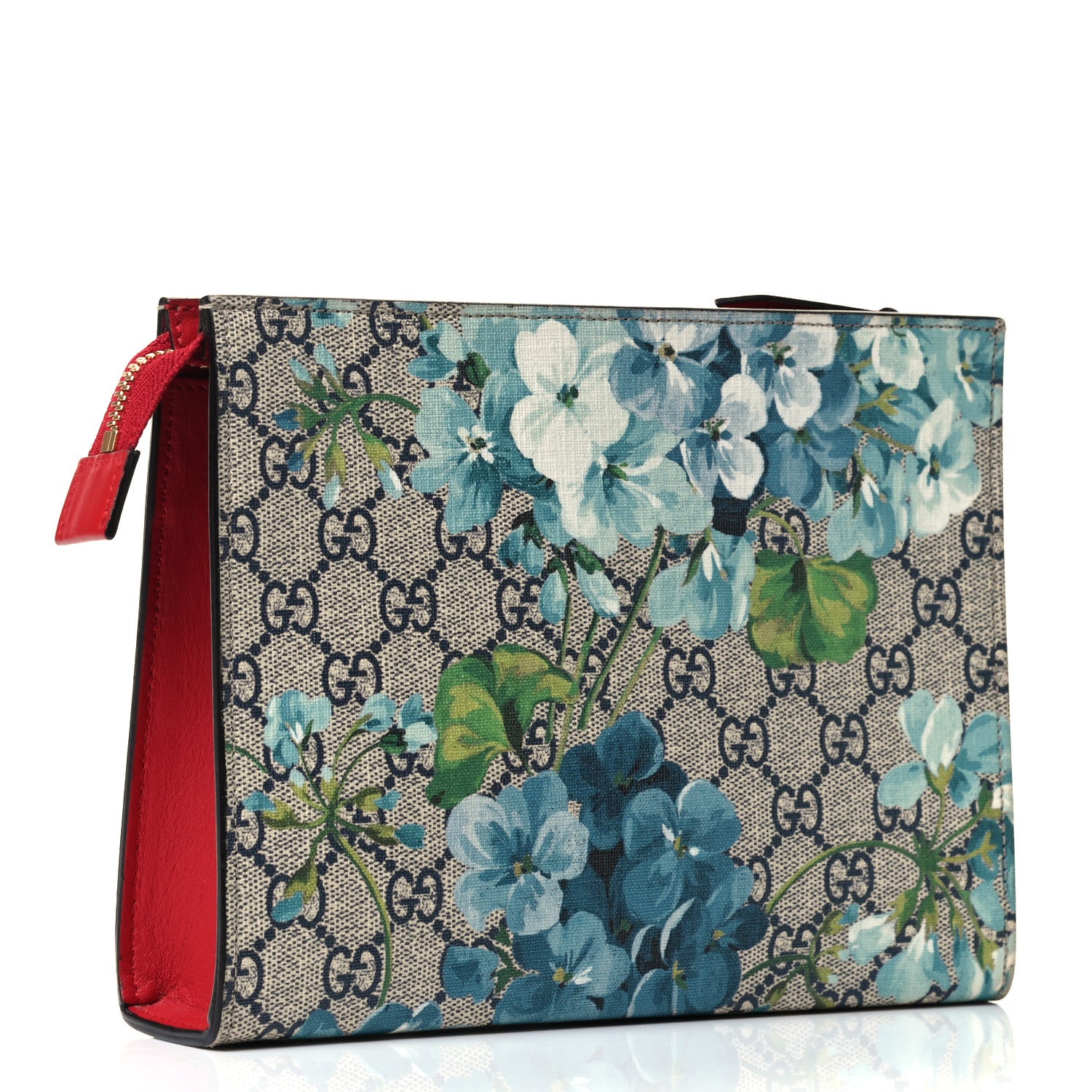 Gucci GG Supreme Monogram Blooms Large Cosmetic Case Beige Blue Navy Hibiscus Red 2 of 4