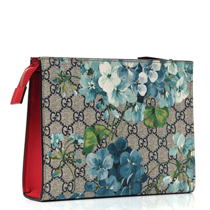 Gucci GG Supreme Monogram Blooms Large Cosmetic Case Beige Blue Navy Hibiscus Red 2 of 4