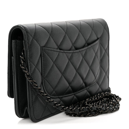 Chanel Pearly Lambskin Quilted Wallet On Chain WOC So Black 3 of 12