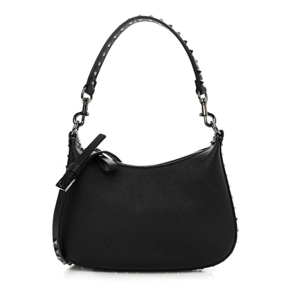 Valentino Garavani Grained Calfskin Rockstud Hobo Bag Black 1 of 10