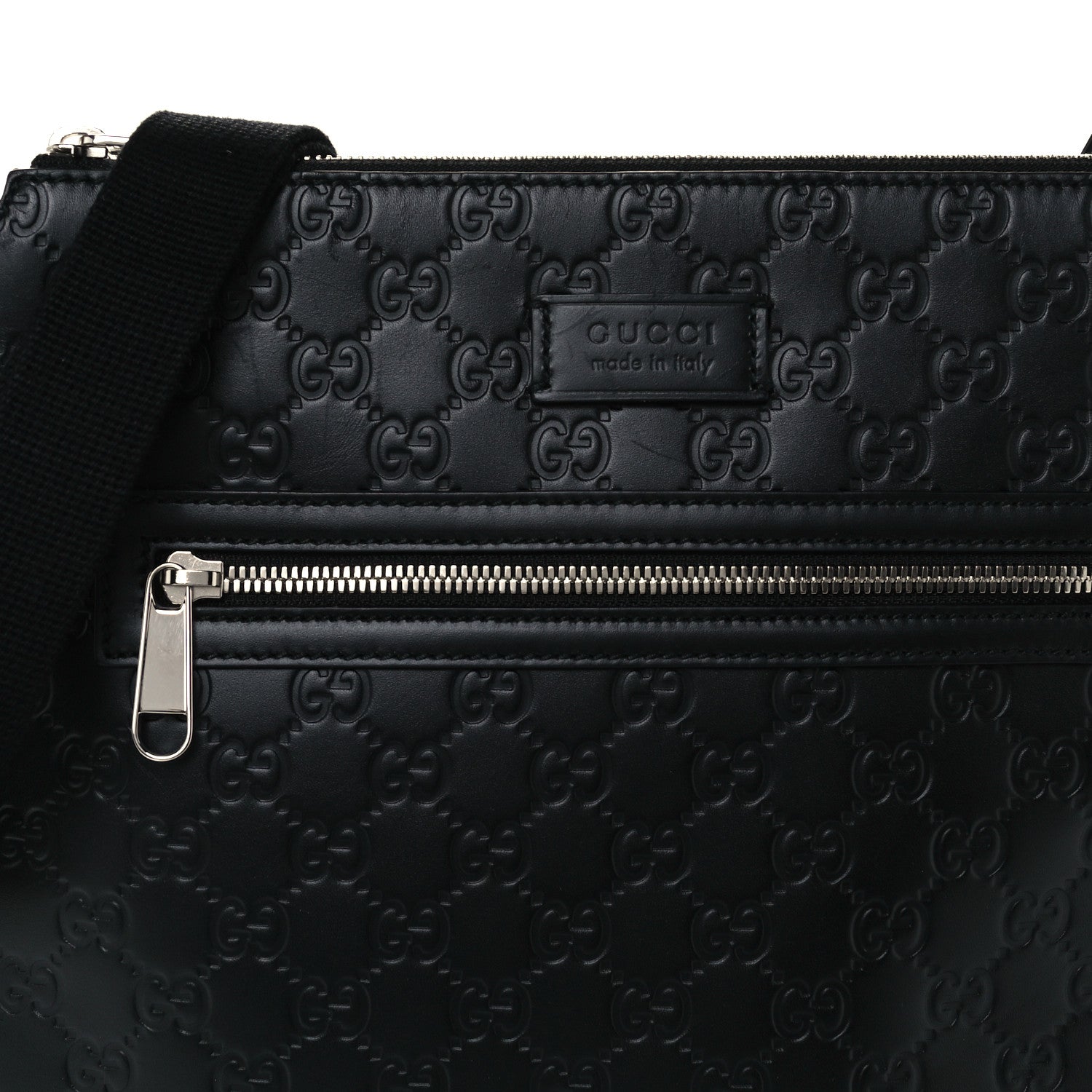Gucci Guccissima Signature Medium Flat Messenger Bag Black 9 of 11