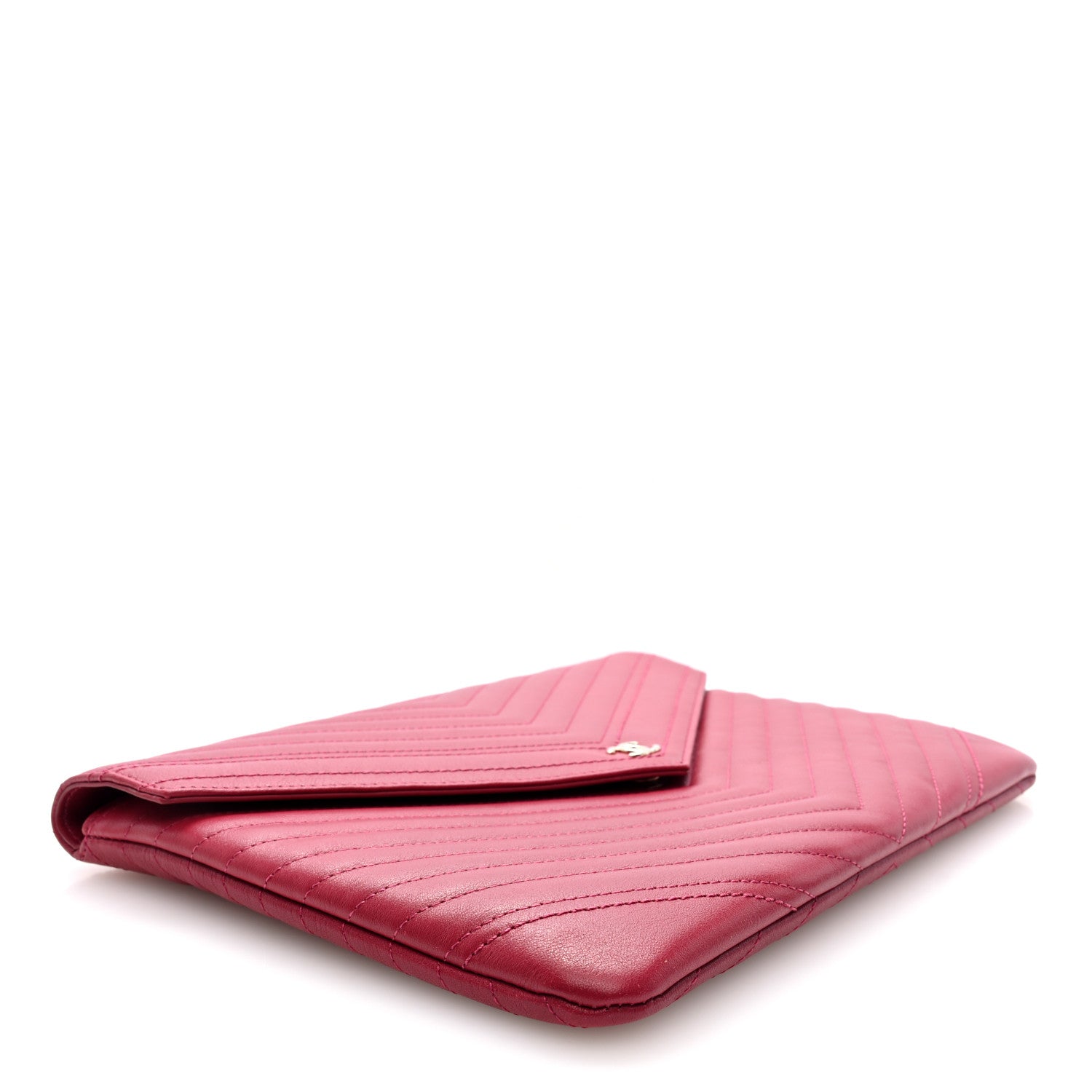 Chanel Calfskin Chevron Quilted Small Envelope Clutch Dark Pink 4 of 8