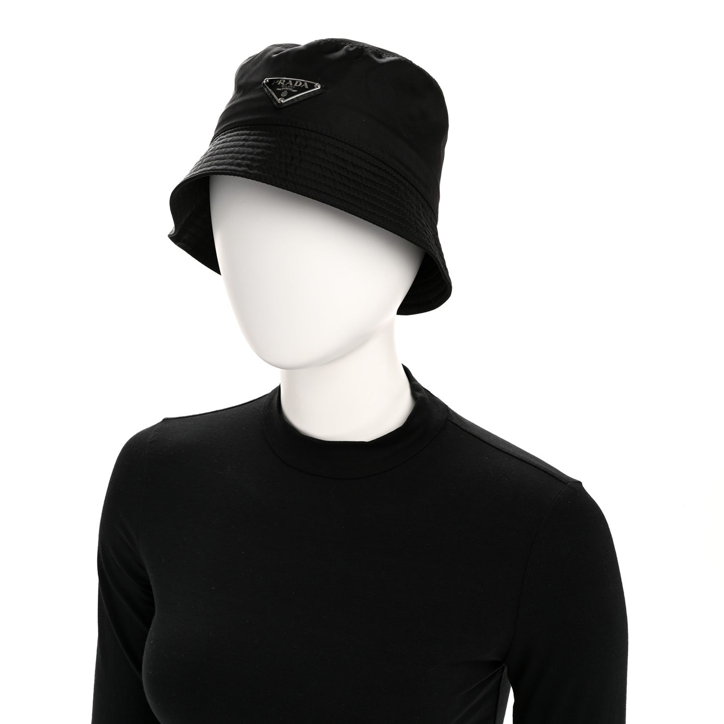 Re-Nylon Metal Triangle Logo Womens Bucket Hat S Black
