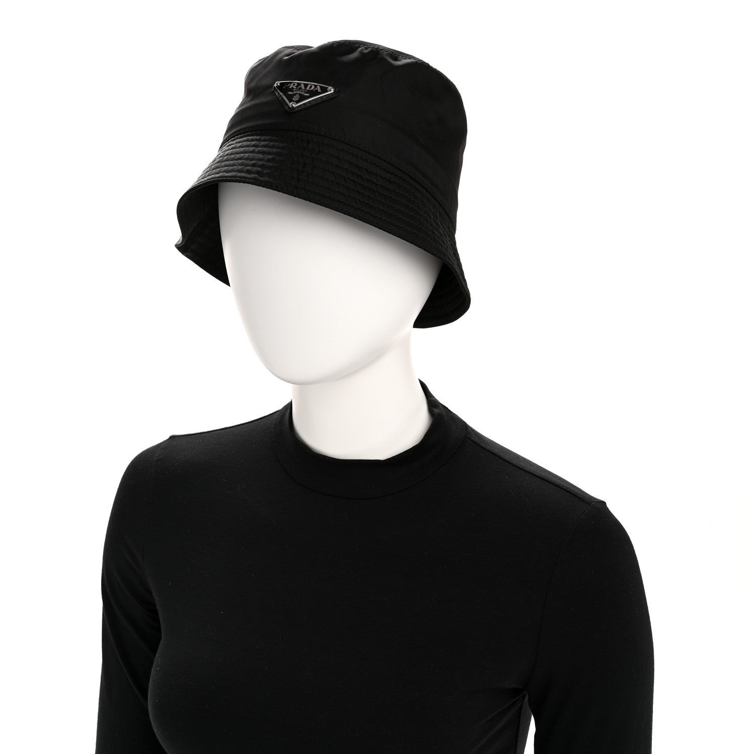 Prada Re-Nylon Metal Triangle Logo Womens Bucket Hat S Black 2 of 11