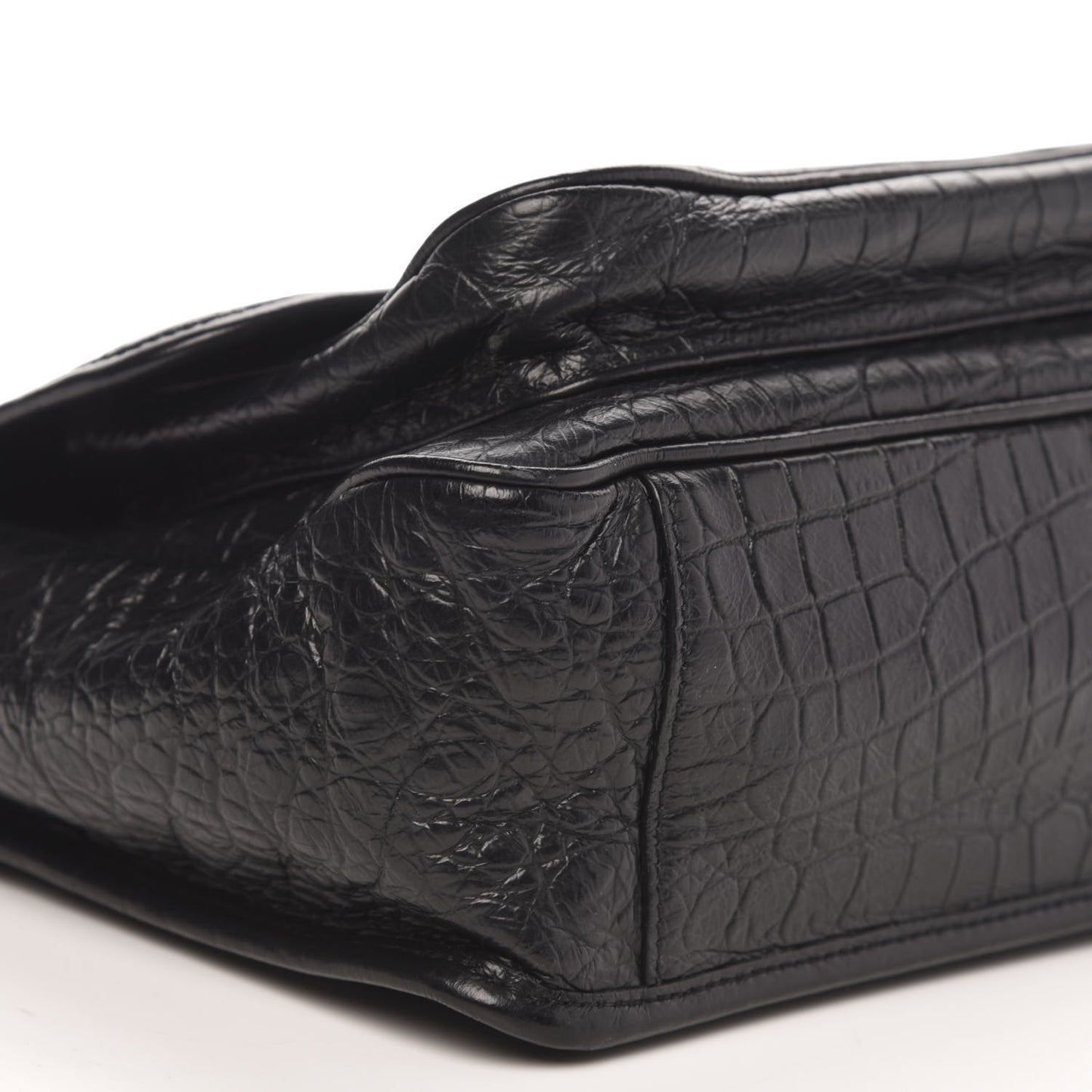 Crocodile Embossed Lambskin Monogram Medium Niki Chain Satchel Black