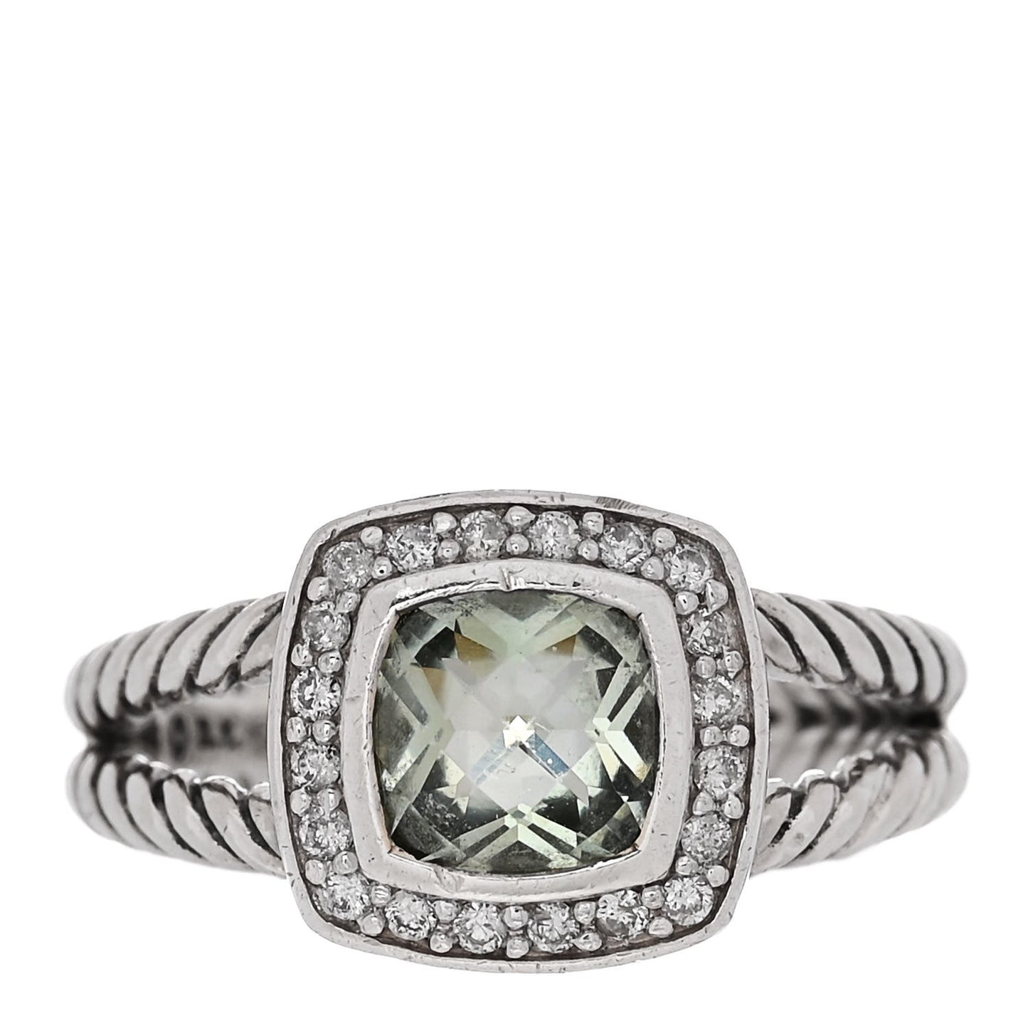Sterling Silver Diamond Prasiolite 7mm Petite Albion Ring 56 7.5