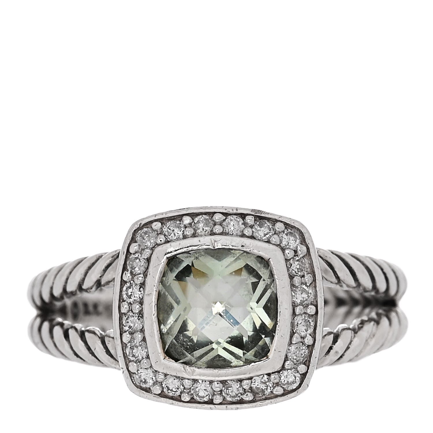 David Yurman Sterling Silver Diamond Prasiolite 7mm Petite Albion Ring 56 7.5 1 of 5