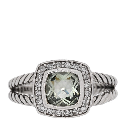 David Yurman Sterling Silver Diamond Prasiolite 7mm Petite Albion Ring 56 7.5 1 of 5