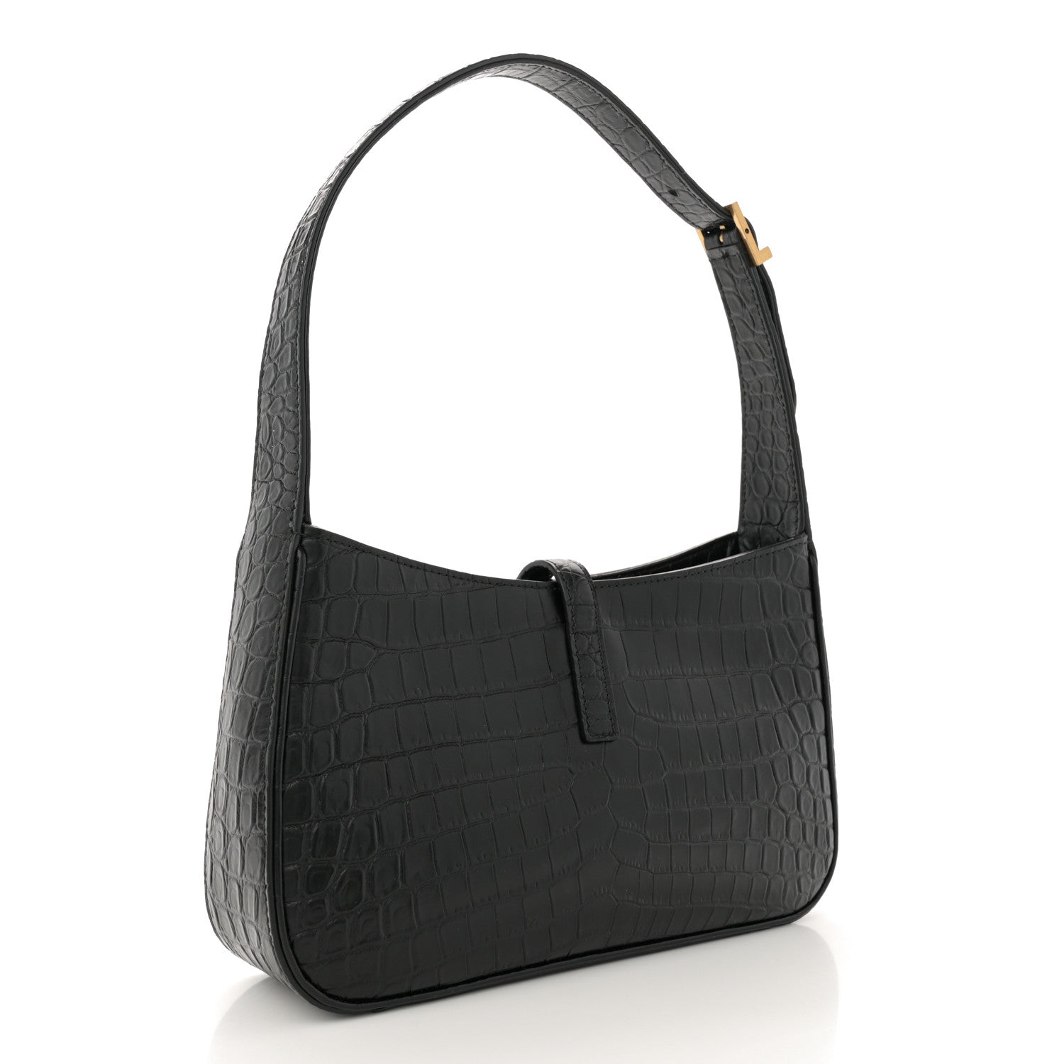 Saint Laurent Calfskin Crocodile Embossed Le 5 A 7 Hobo Black 3 of 10