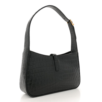 Saint Laurent Calfskin Crocodile Embossed Le 5 A 7 Hobo Black 3 of 10