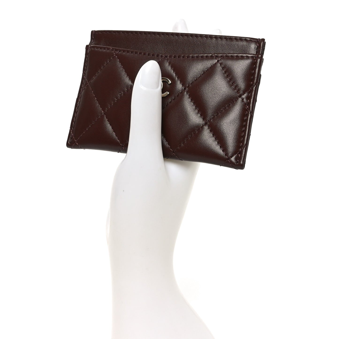 Lambskin Quilted Card Holder Dark Brown