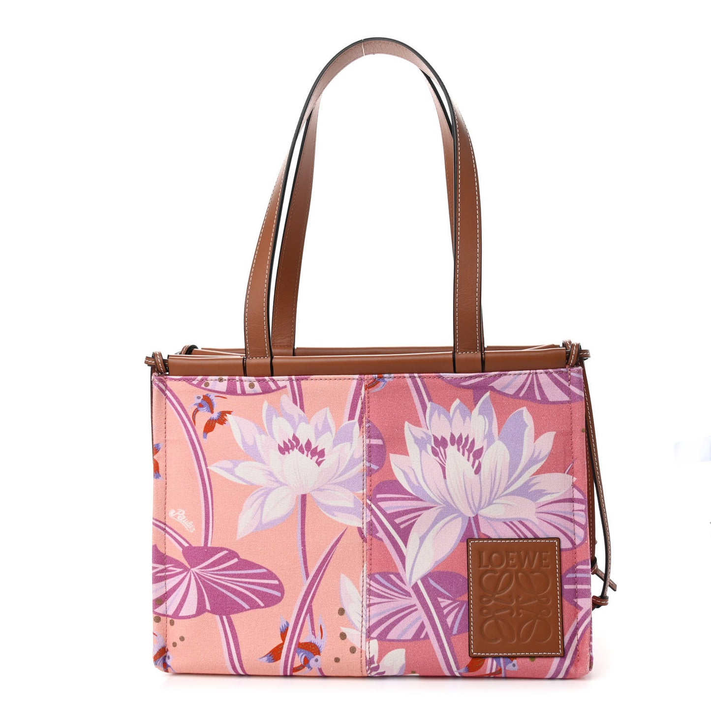 Canvas Calfskin Waterlily Print Paulas Ibiza Small Cushion Tote