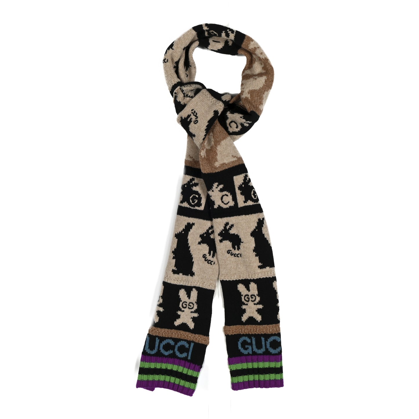 Wool Knit GG Year Of The Rabbit Scarf Multicolor