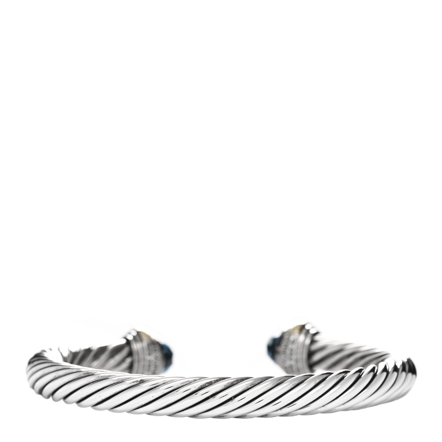 David Yurman Sterling Silver 14K Yellow Gold Blue Topaz 7mm Cable Classics Bracelet 2 of 3