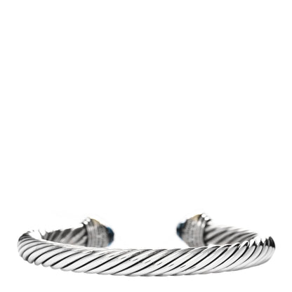 David Yurman Sterling Silver 14K Yellow Gold Blue Topaz 7mm Cable Classics Bracelet 2 of 3