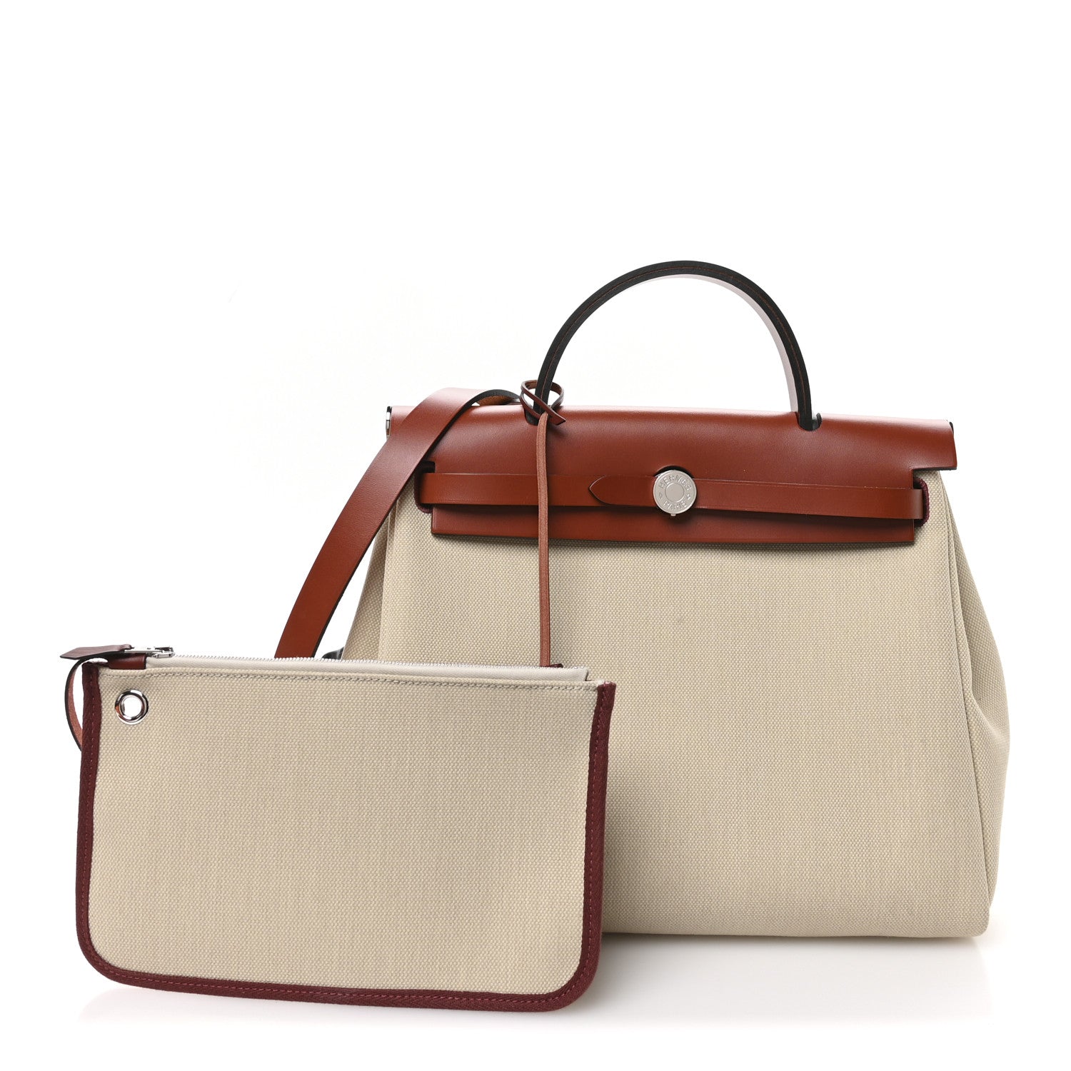 Hermes Military Toile Vache Hunter Herbag Zip 31 PM Beton Rouge H 3 of 12