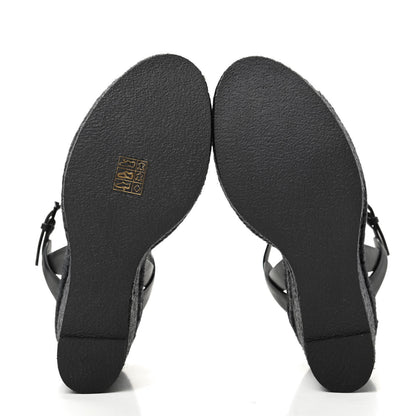 Saint Laurent Calfskin Tribute 95 Platform Espadrille Wedge Sandals 39.5 Black 5 of 8