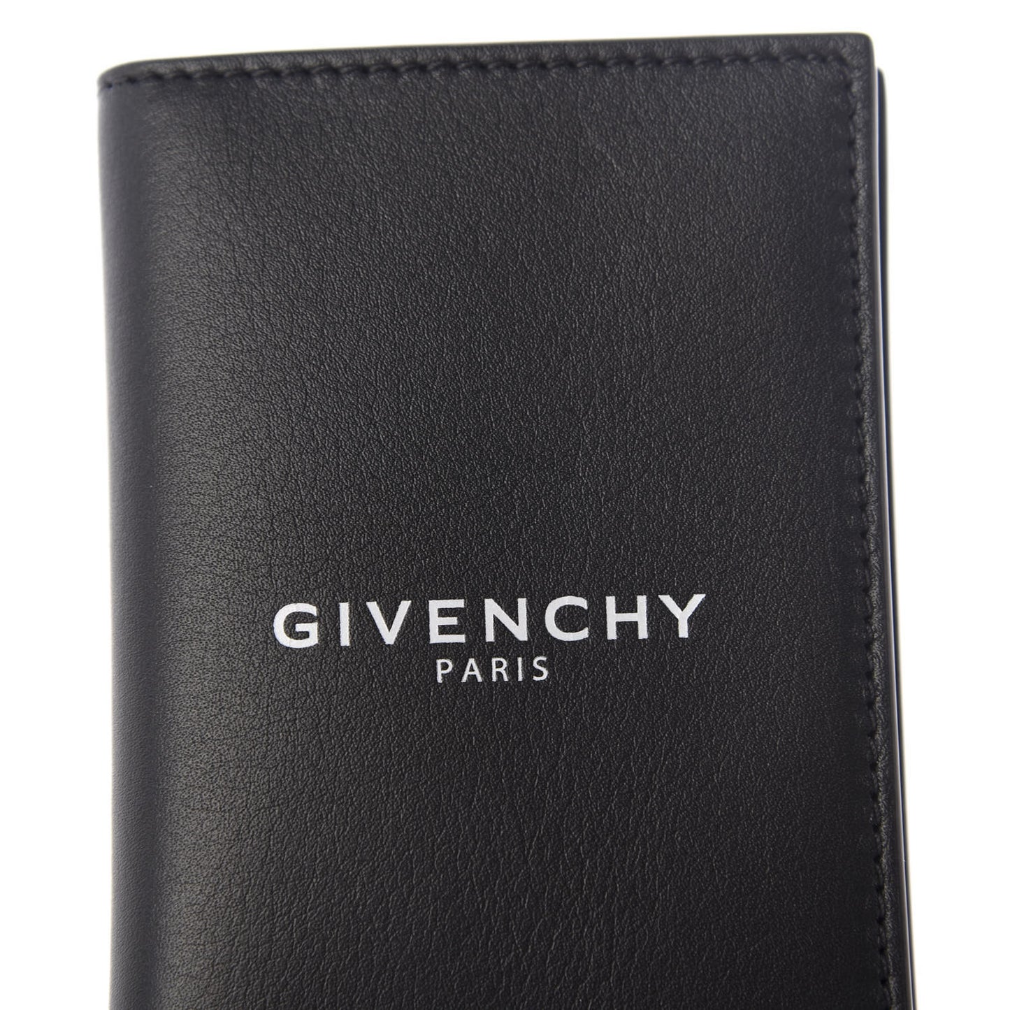 Calfskin Logo Folding Card Holder Black