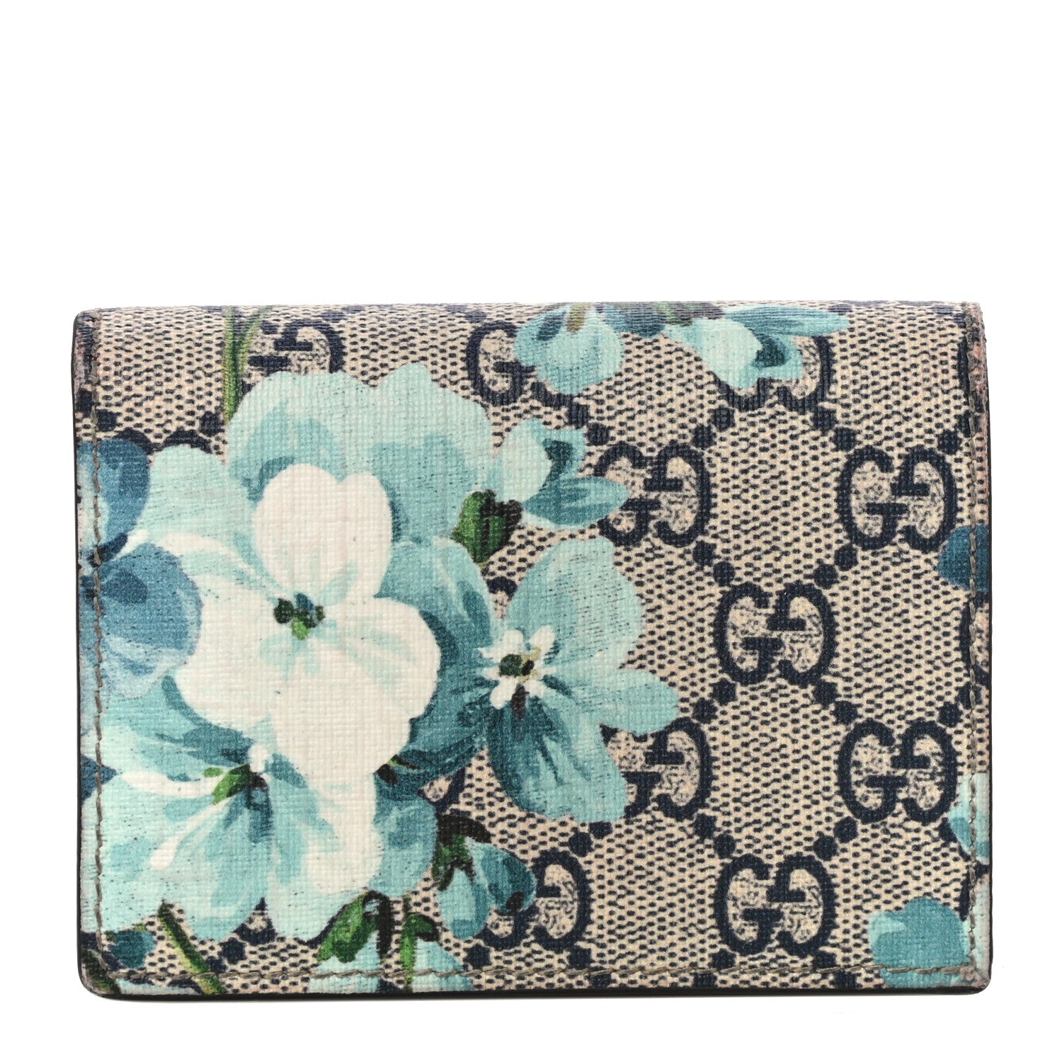 Gucci GG Supreme Monogram Blooms Card Case Beige Blue Navy Hibiscus Red 1 of 14