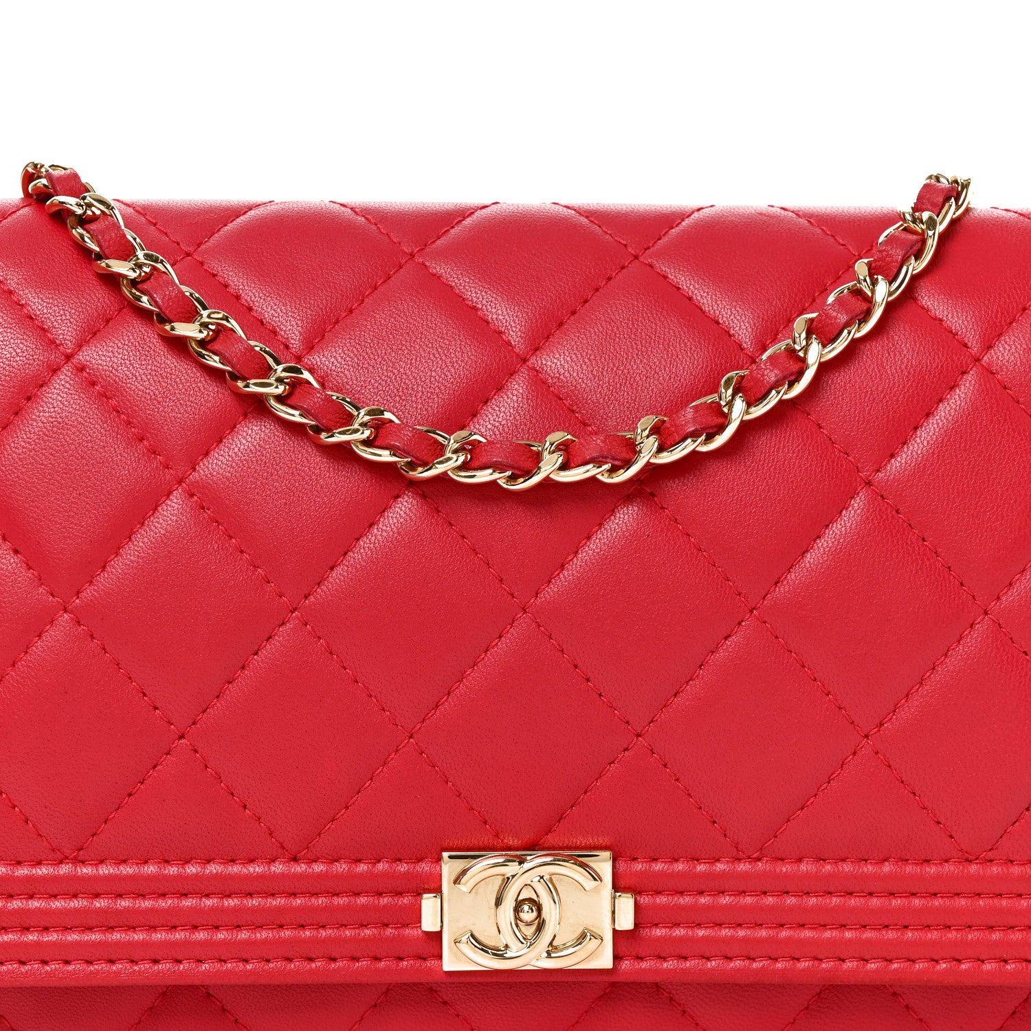 Chanel Lambskin Quilted Boy Wallet On Chain WOC Red 9 of 11