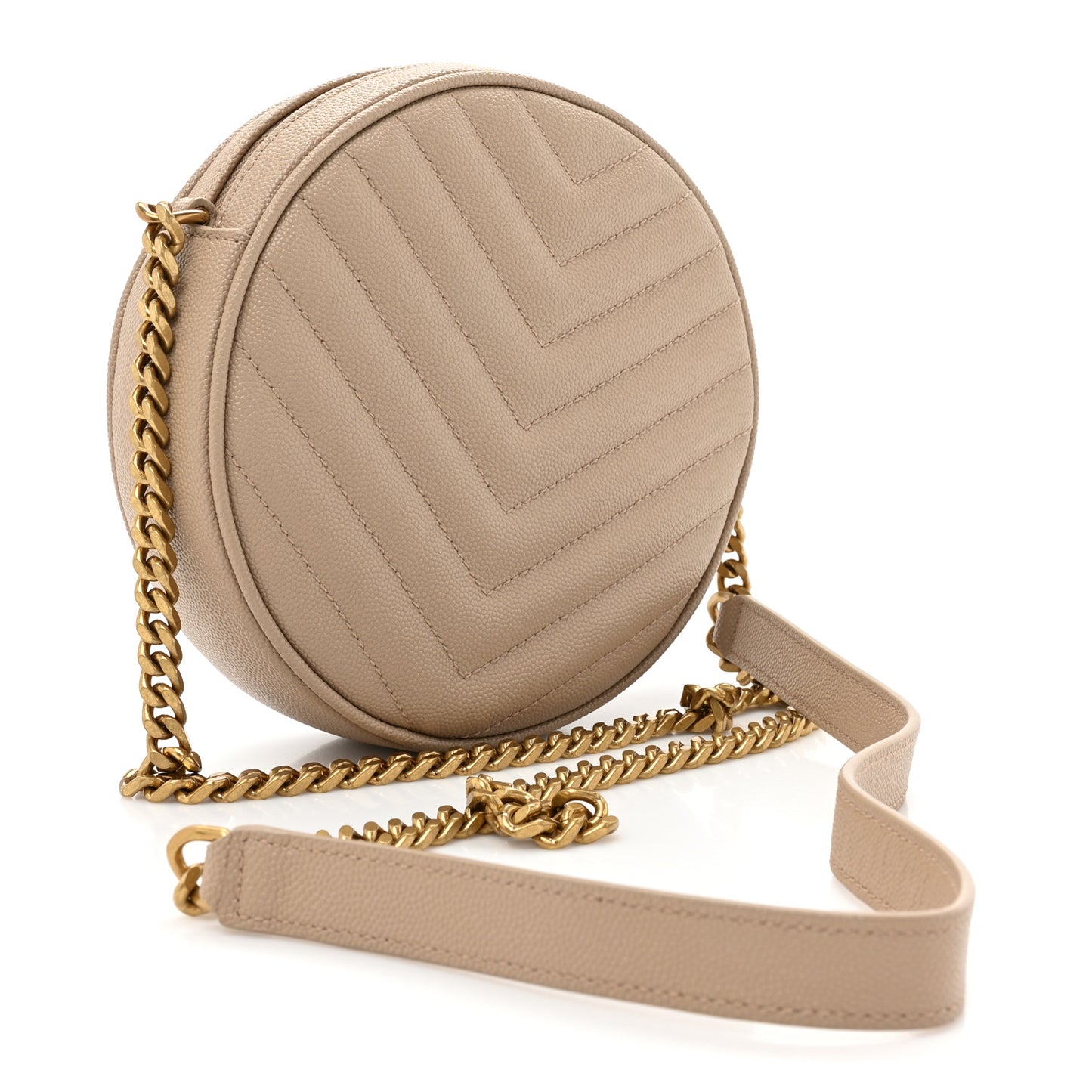 Grain De Poudre Matelasse Chevron Quilted Round Vinyle Camera Bag Dark Beige