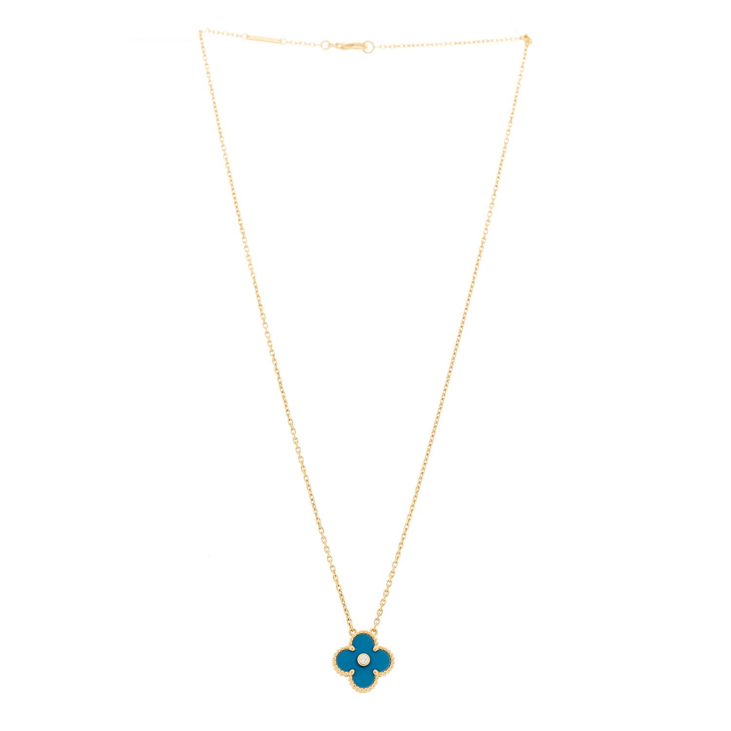 Van Cleef & Arpels 18K Yellow Gold Diamond Celestial Blue Sevres Porcelain Vintage Alhambra Pendant Necklace 3 of 5