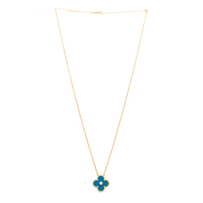 Van Cleef & Arpels 18K Yellow Gold Diamond Celestial Blue Sevres Porcelain Vintage Alhambra Pendant Necklace 3 of 5