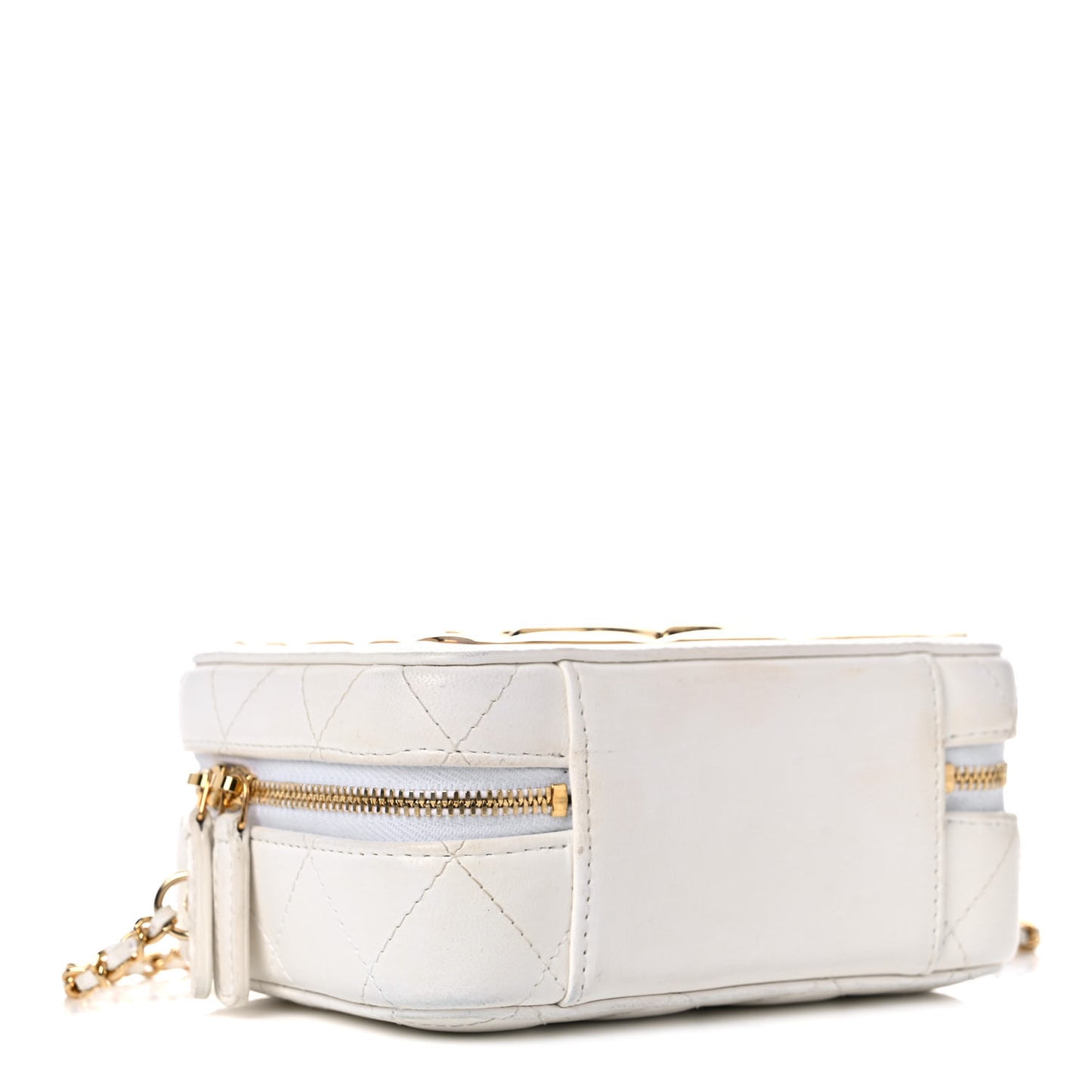 Lambskin Quilted Golden Plate Clutch With Chain White