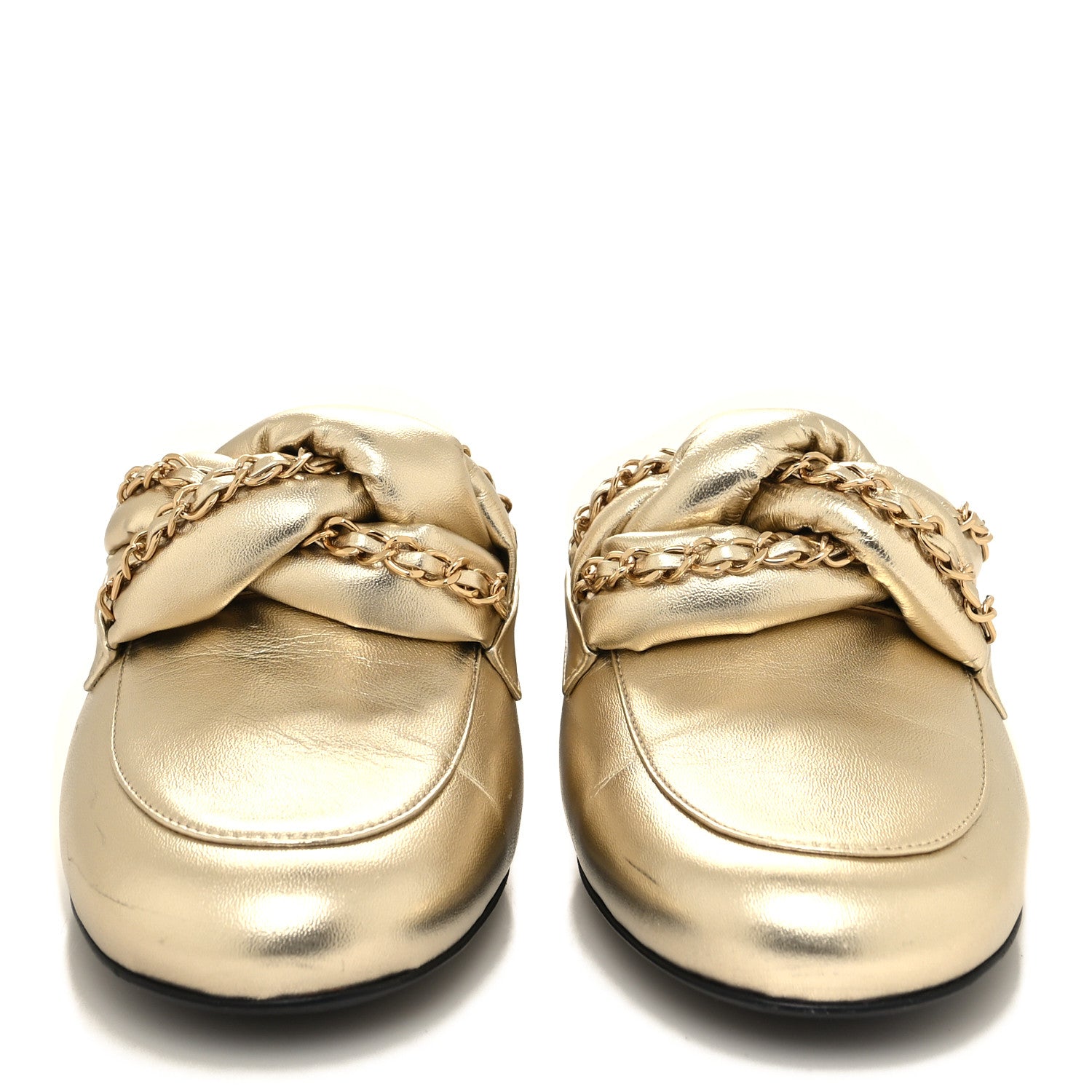 Chanel Metallic Lambskin Chain Braided Mules 40.5 Light Gold 2 of 10