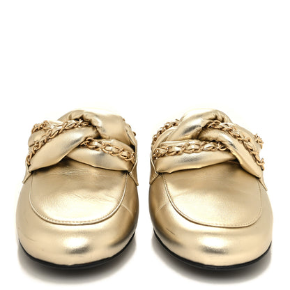 Chanel Metallic Lambskin Chain Braided Mules 40.5 Light Gold 2 of 10