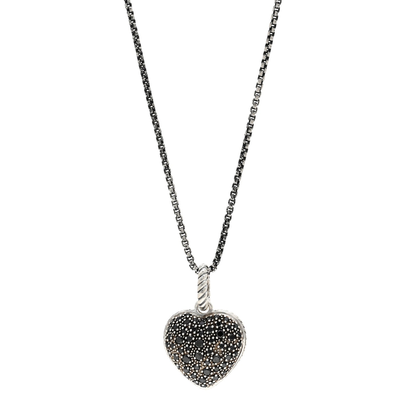 Sterling Silver Black Diamond Cable Heart Pendant Necklace