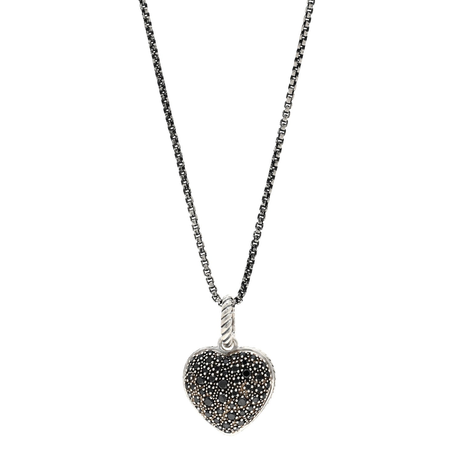 David Yurman Sterling Silver Black Diamond Cable Heart Pendant Necklace 1 of 4