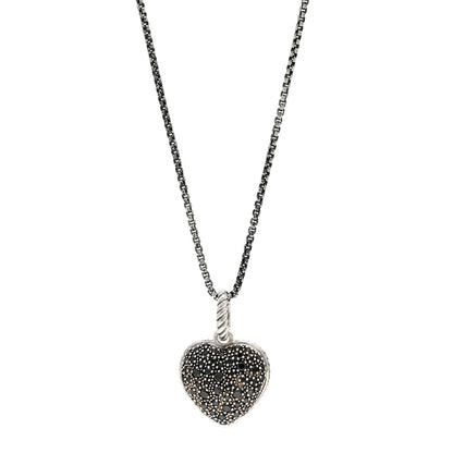 David Yurman Sterling Silver Black Diamond Cable Heart Pendant Necklace 1 of 4