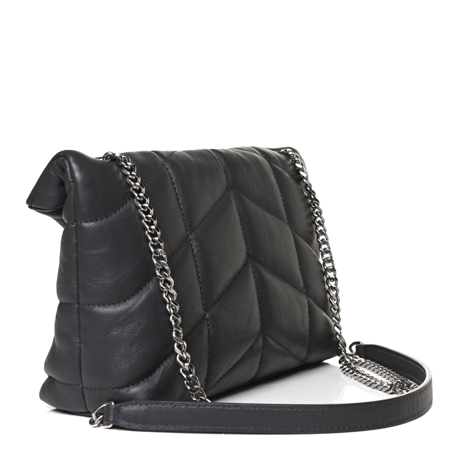 Saint Laurent Lambskin Quilted Toy Loulou Puffer Monogram Chain Satchel Storm 3 of 11