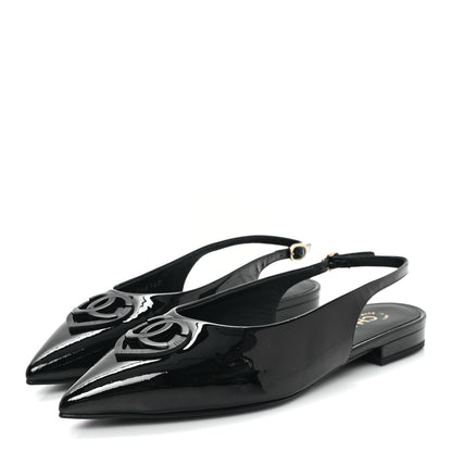 Chanel Patent Heart CC Slingback Flats 37.5 Black 4 of 9