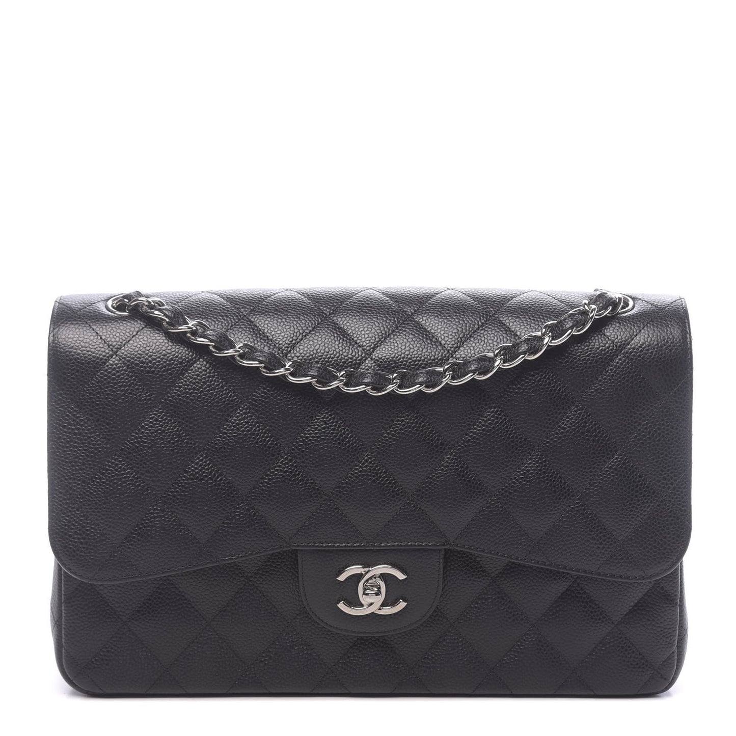 Caviar Quilted Jumbo Double Flap Black