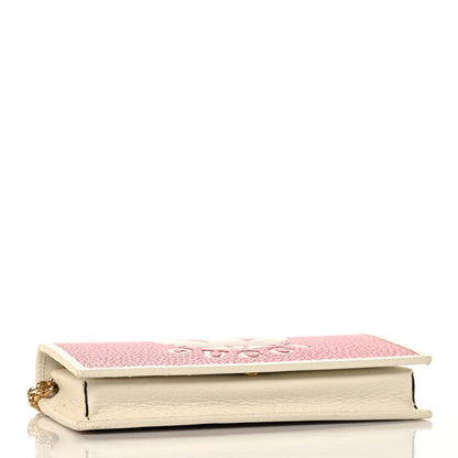 Gucci X ADIDAS Textured Dollar Calfskin Trefoil Embossed Wallet On Chain Hibiscus Red Off White 3 of 9