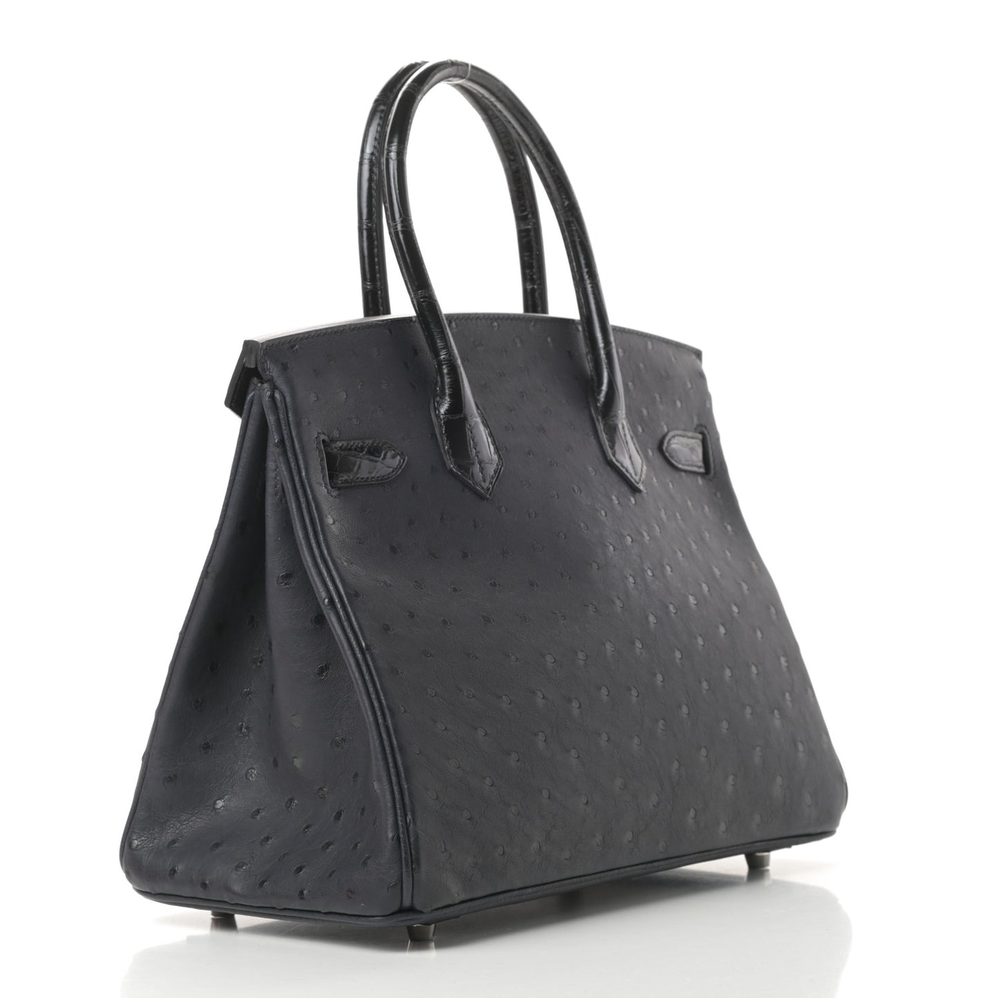 Ostrich Shiny Alligator Birkin Touch 30 Black