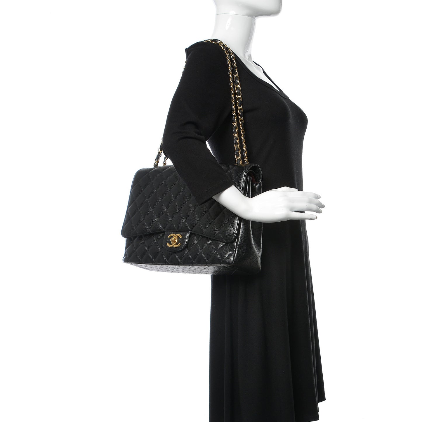 Caviar Quilted Maxi Double Flap Black