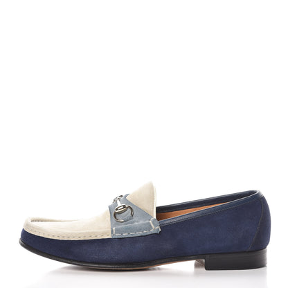 Gucci Suede Mens Horsebit Loafers 8.5 Blue Beige 1 of 17