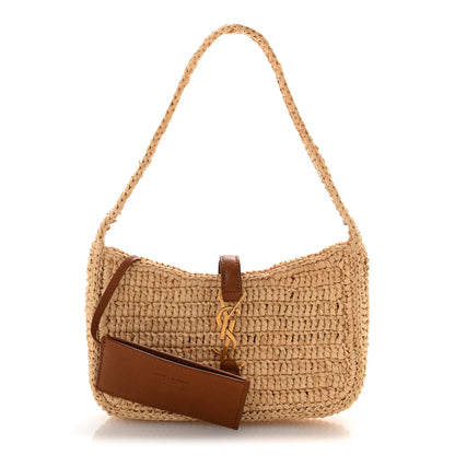 Saint Laurent Raffia Calfskin Le 5 A 7 Mini Hobo Natural Brick 3 of 14