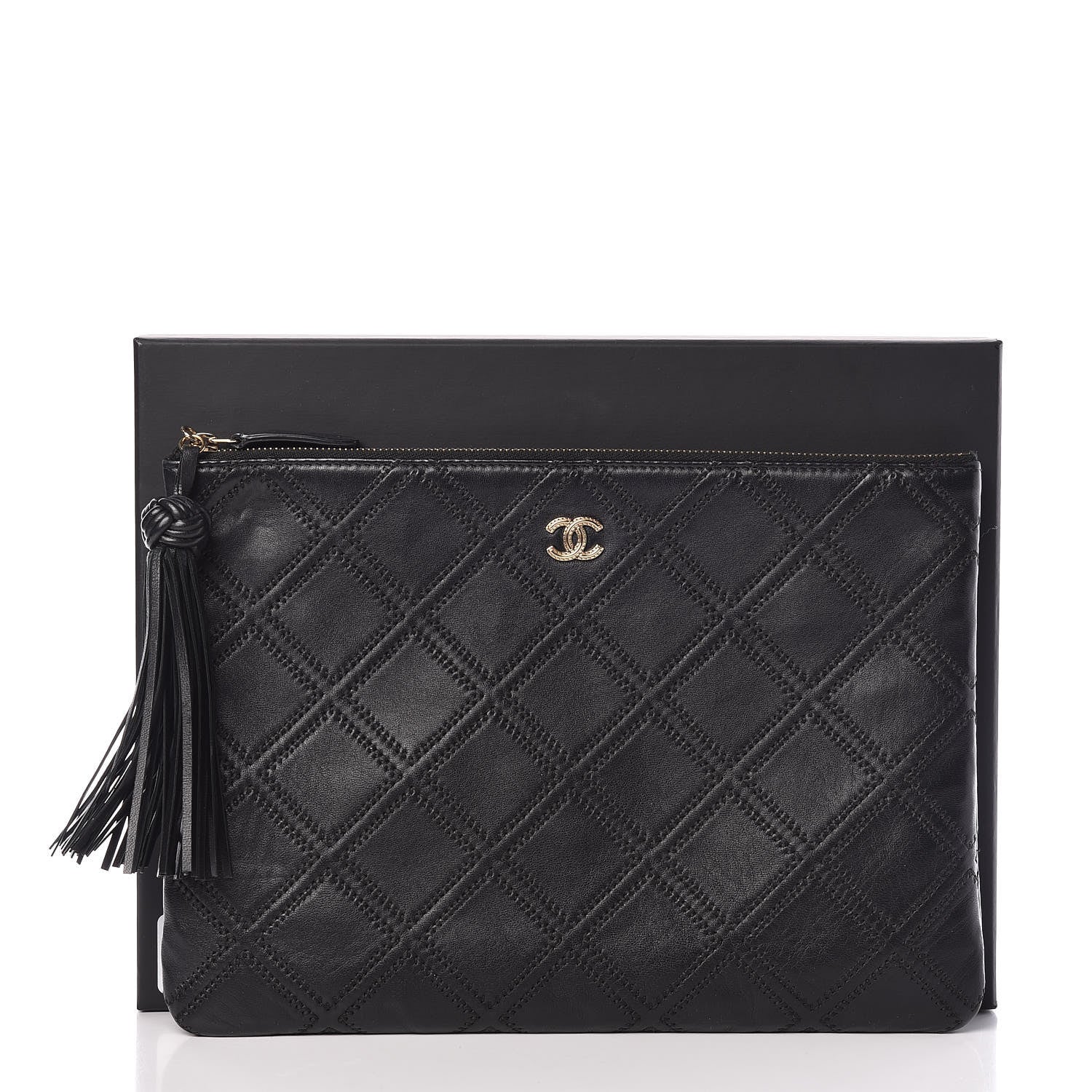 Chanel Calfskin Stitched Tassel CC Cosmetic Case Black 8 of 8