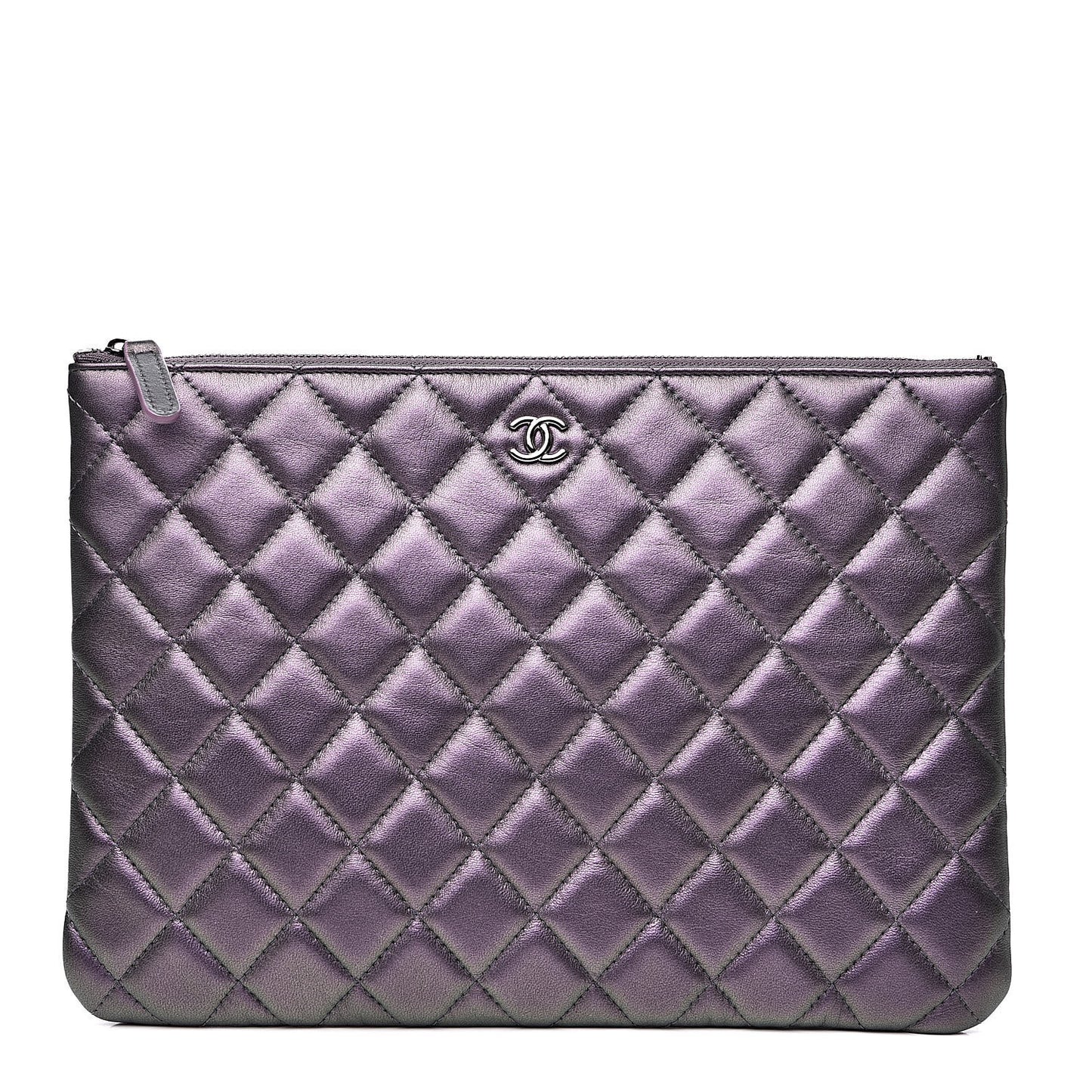 Metallic Lambskin Quilted Medium Cosmetic Case Purple