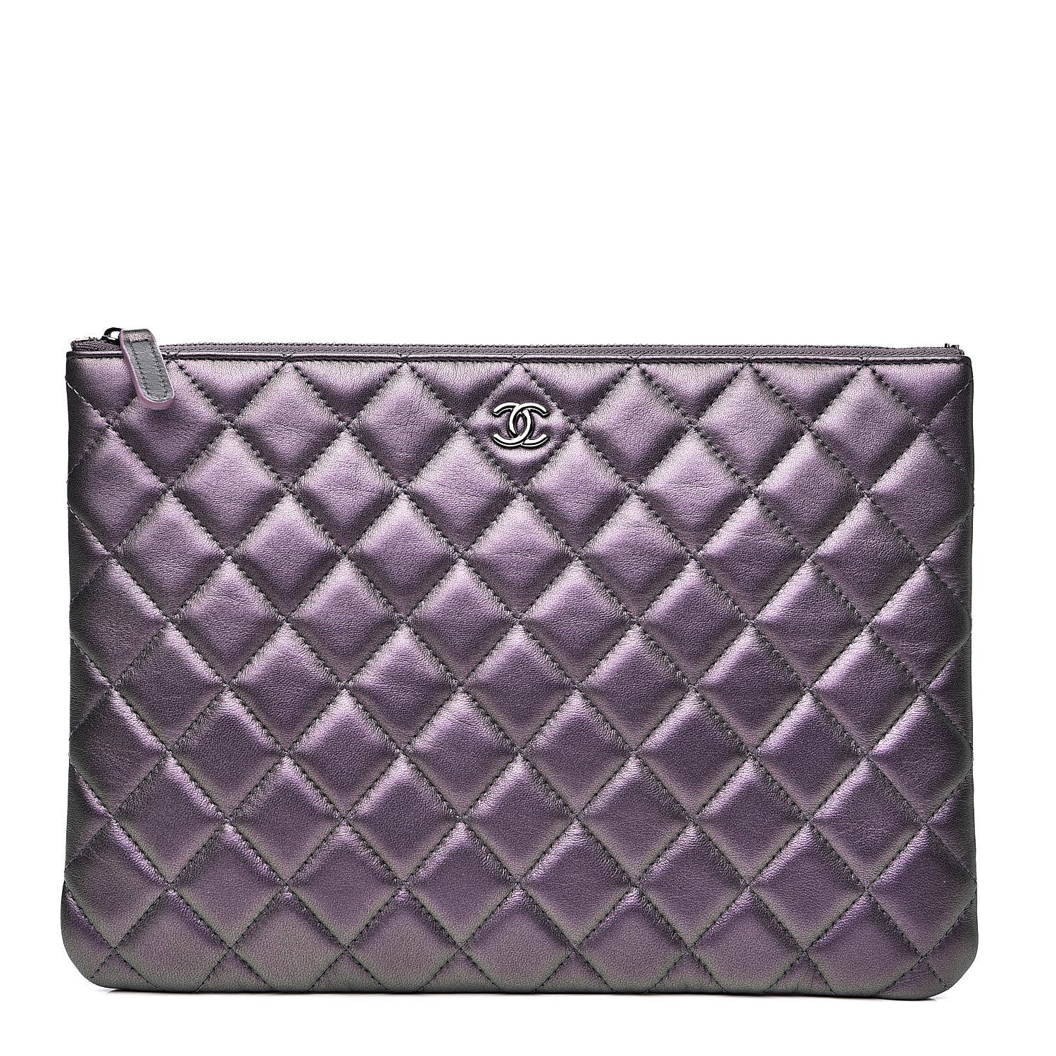 Chanel Metallic Lambskin Quilted Medium Cosmetic Case Purple 1 of 10