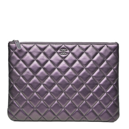 Chanel Metallic Lambskin Quilted Medium Cosmetic Case Purple 1 of 10