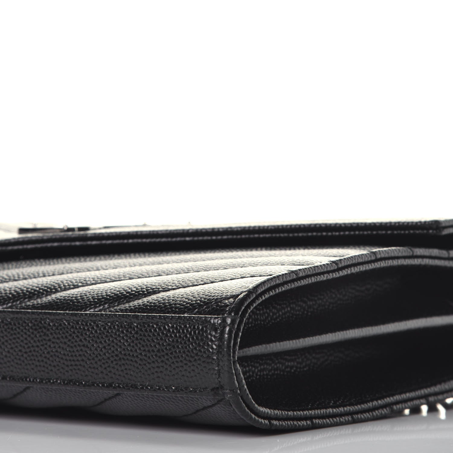 Saint Laurent Grain De Poudre Matelasse Chevron Monogram Chain Wallet Black 8 of 10