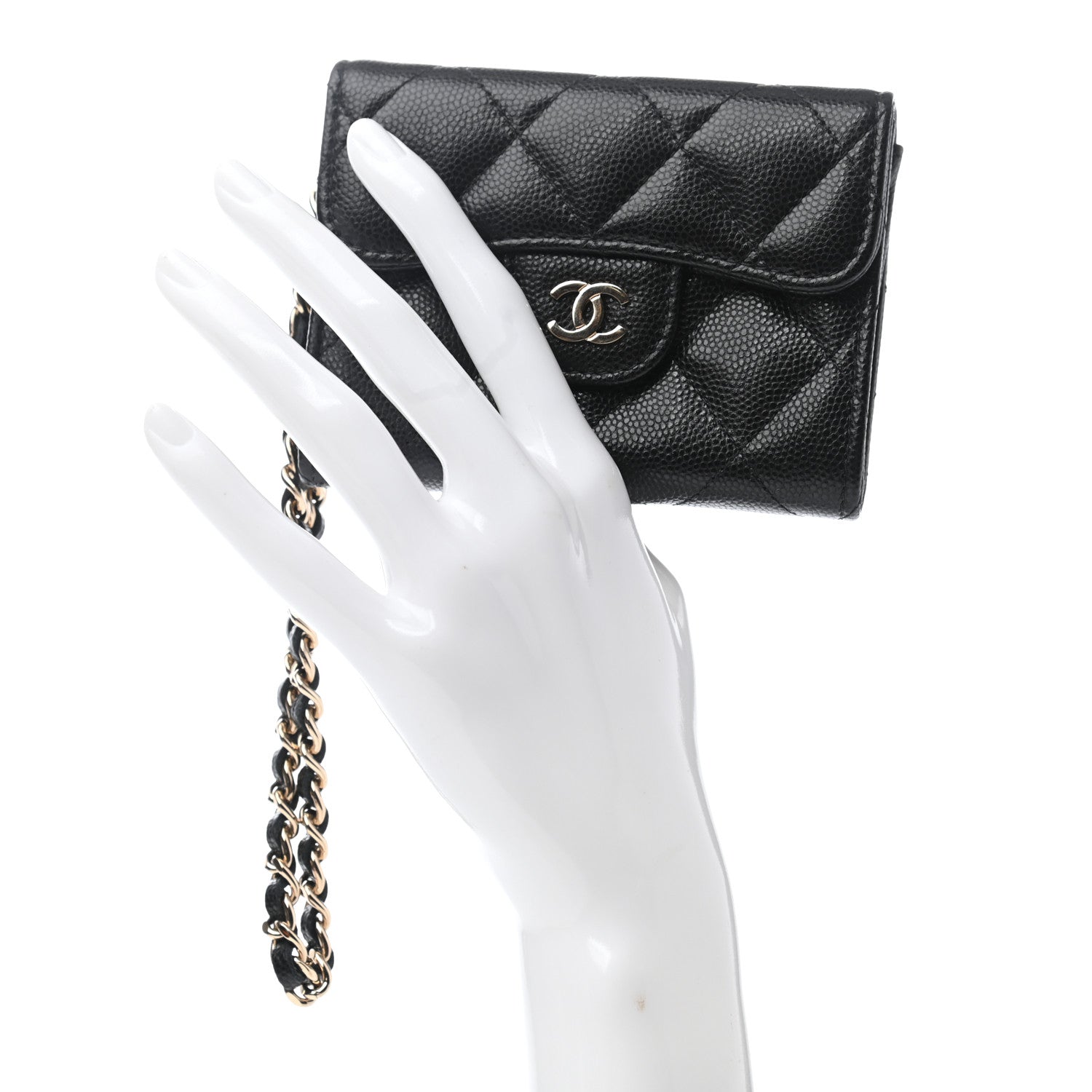 Chanel Caviar Quilted Flap Card Holder Chain Wristlet Black 2 of 8