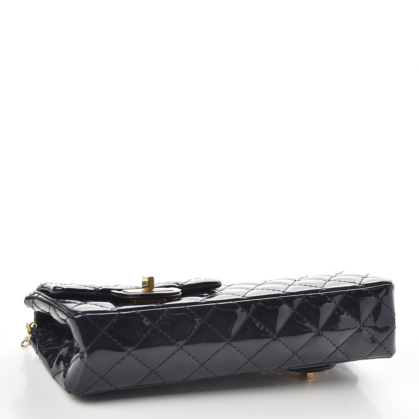 Patent Quilted Reissue Double Flap Clutch Navy