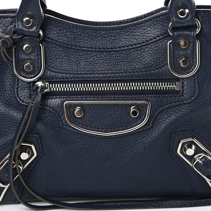 Balenciaga Chevre Silver Metallic Edge Hardware Mini City Bleu Nuit Dark Sea 8 of 13
